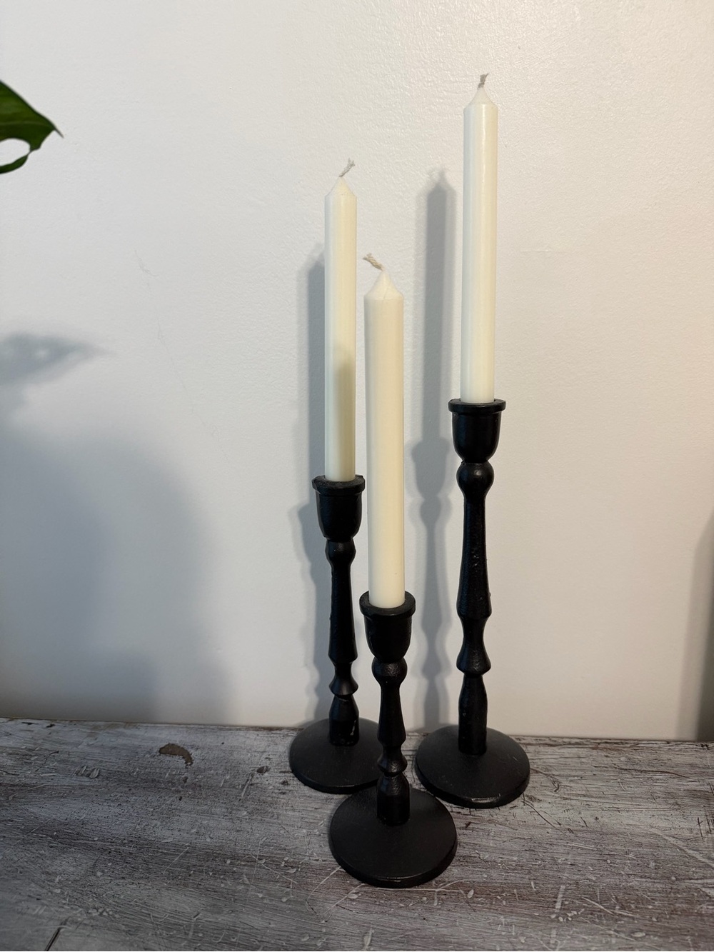 Classic Black Taper Candle Holders with Cream Tapers - Unbranded